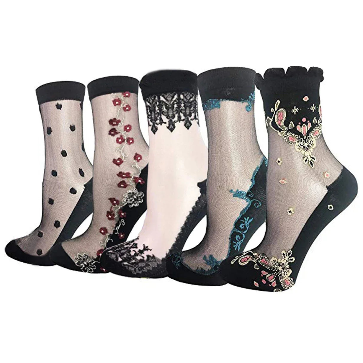 5 Pairs Lace Sexy Transparent Thin Socks