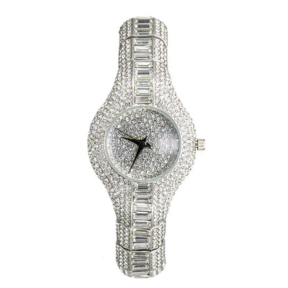 Baguette Diamond Luxury Gold Wristwatch Shockproof Waterproof Small Watch