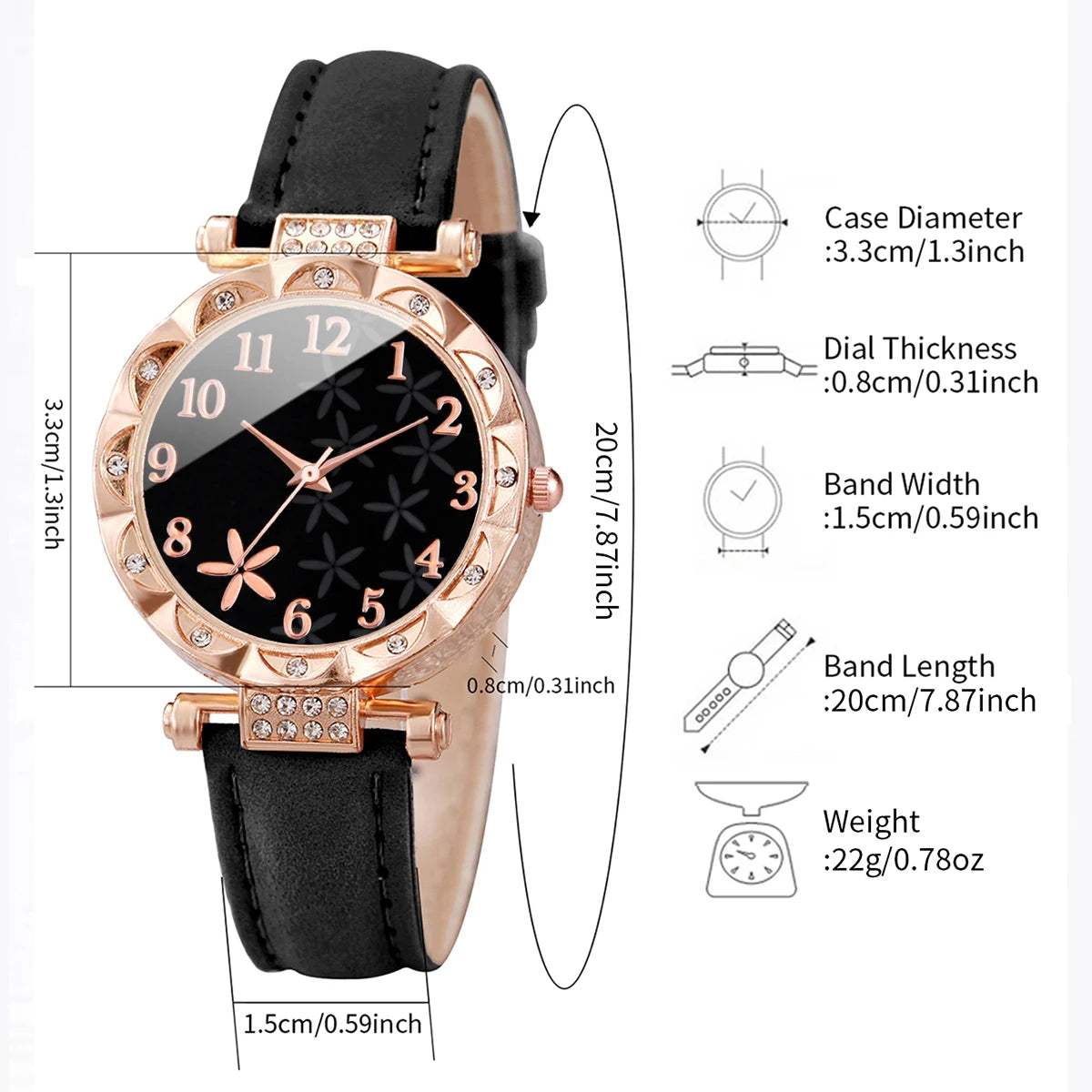 DANA Rhinestone Heart Bracelet Set watch