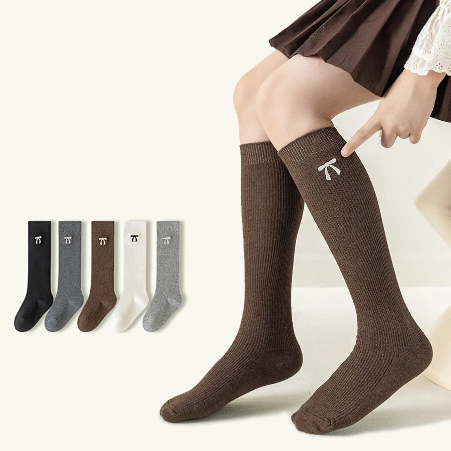 Autumn Winter Sweet Bow Knee High Socks Cotton Long Tube Stockings 3-12Y