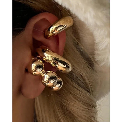 Exaggerated Wide Clip-On Gold Metal Earring