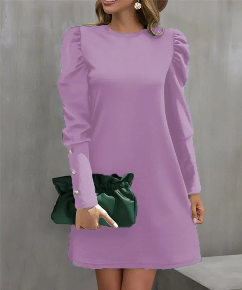 Round Neck Bubble Sleeve Long Sleeve Dress