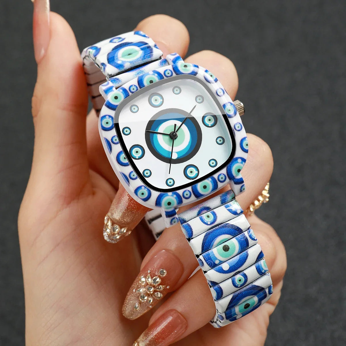 Square Elastic Strap Quartz Wristwatches Set