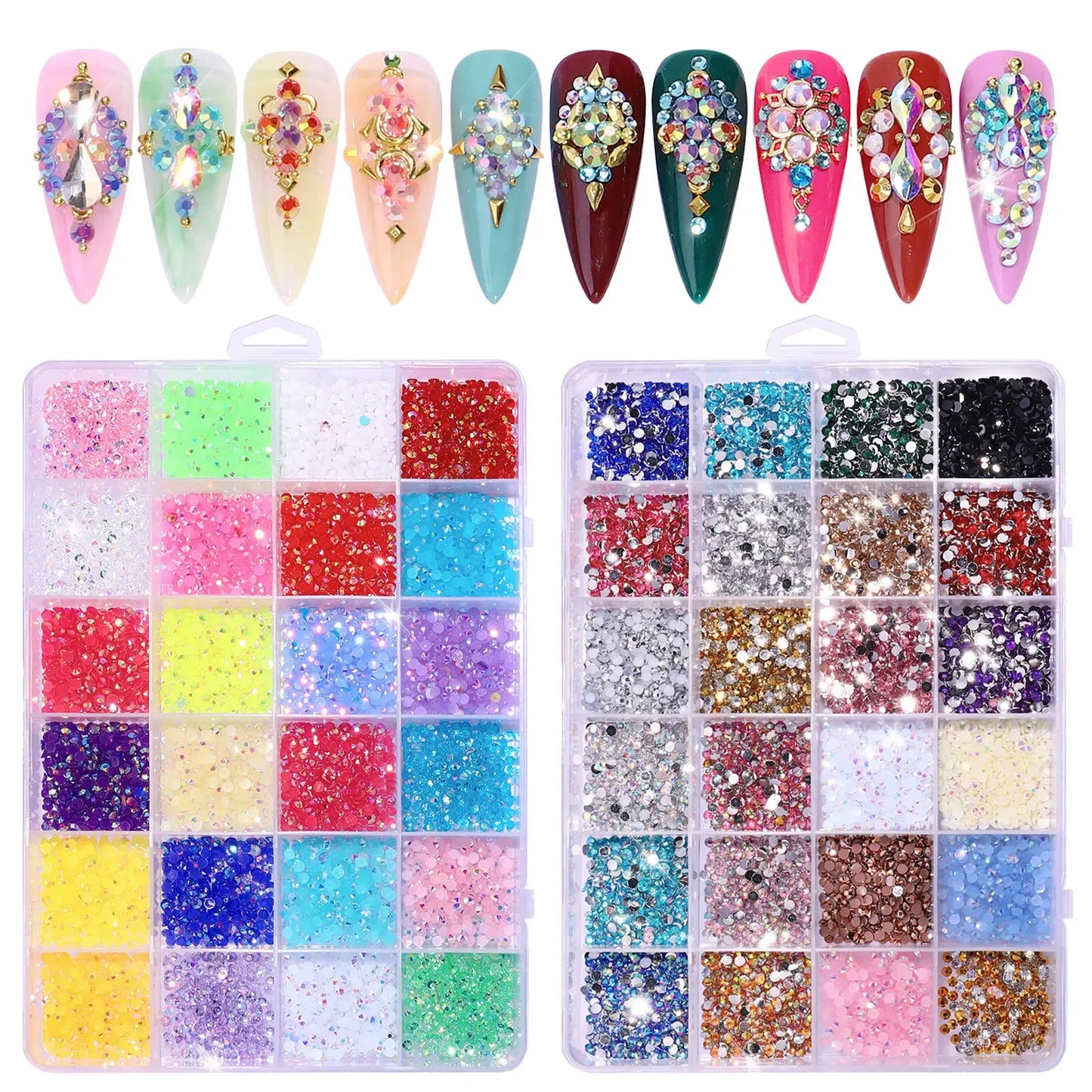 3500 Pcs/Box Round Resin Flat Bottom Color Glitter Rhinestones Kit