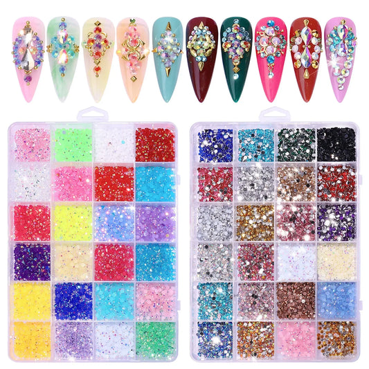 3500 Pcs/Box Round Resin Flat Bottom Color Glitter Rhinestones Kit