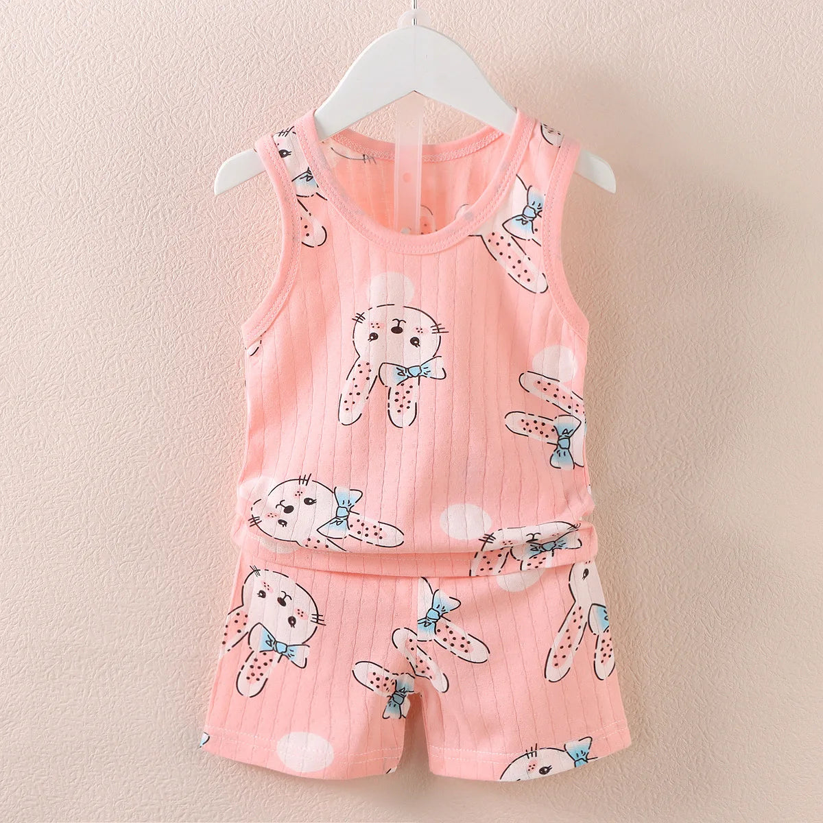 Cartoon Thin Style Sleeveless Baby Pajamas Set