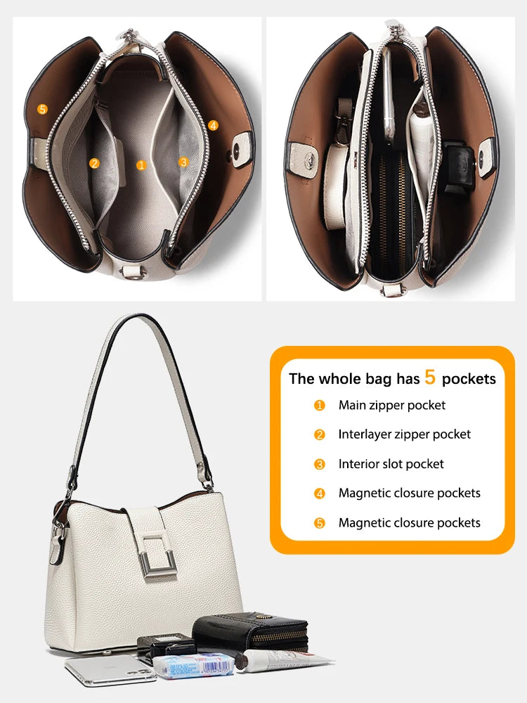 Genuine Leather Noble Shopper Shoulder Large Bucket Bag