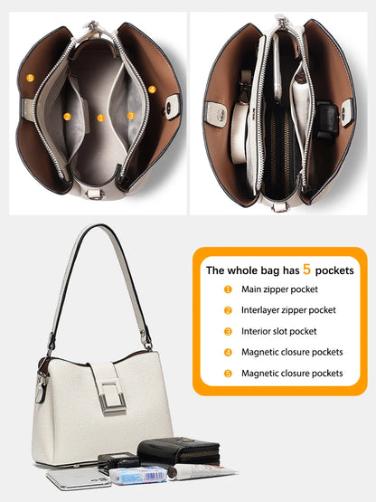 Genuine Leather Noble Shopper Shoulder Large Bucket Bag
