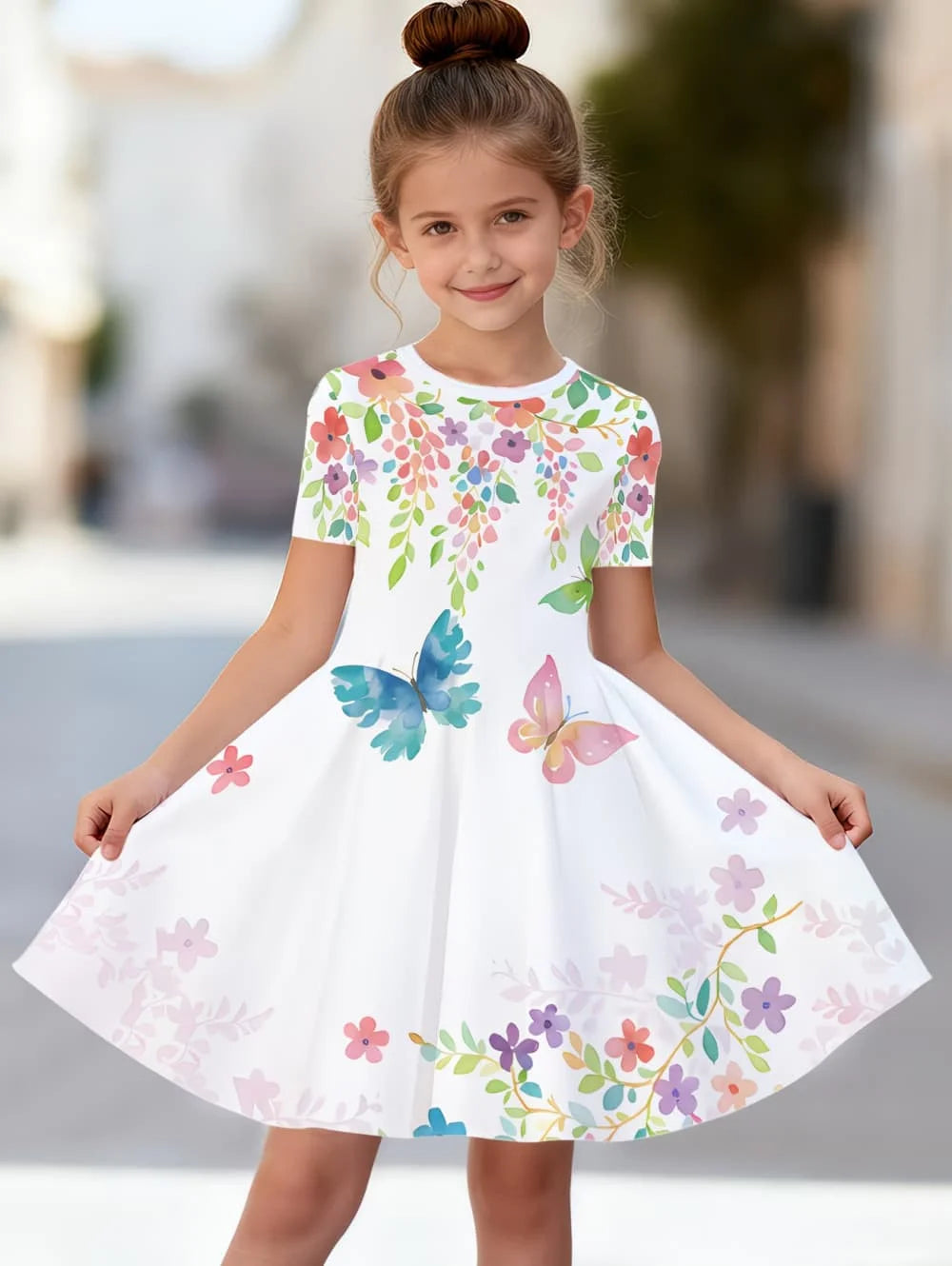 Beautiful Butterfly Printed Short Sleeve Dress
