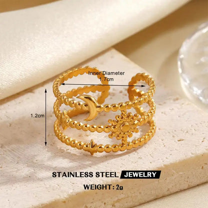 Gold Stainless Steel Heart Metal Hollow Waterproof Rings