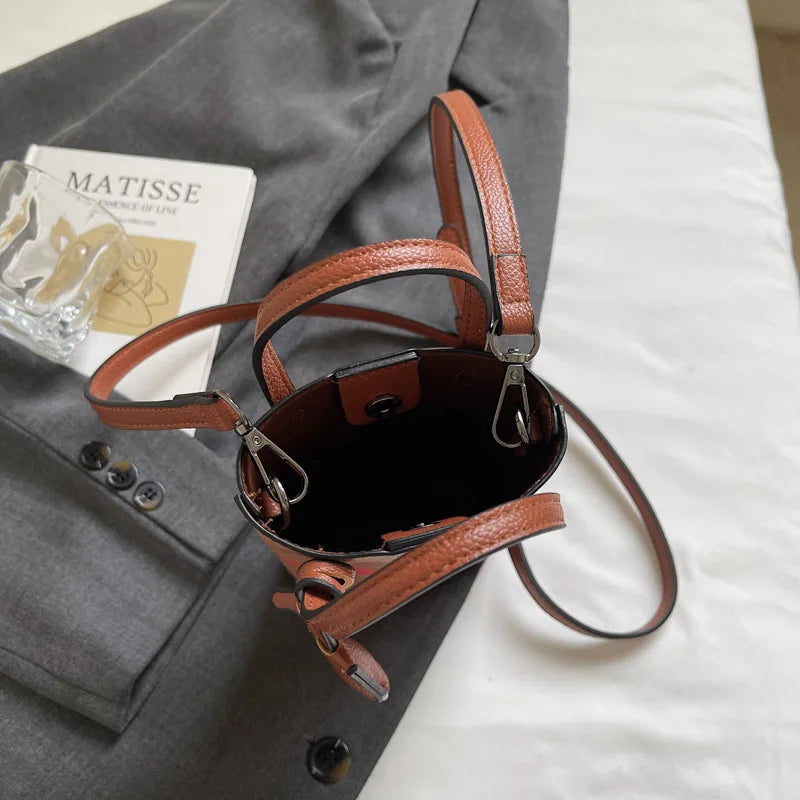 Luxury Mini Bucket Plaid PU Leather Crossbody Bag