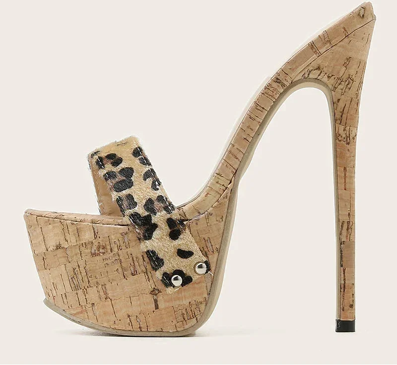 Sexy Leopard Platform High Heels Slippers