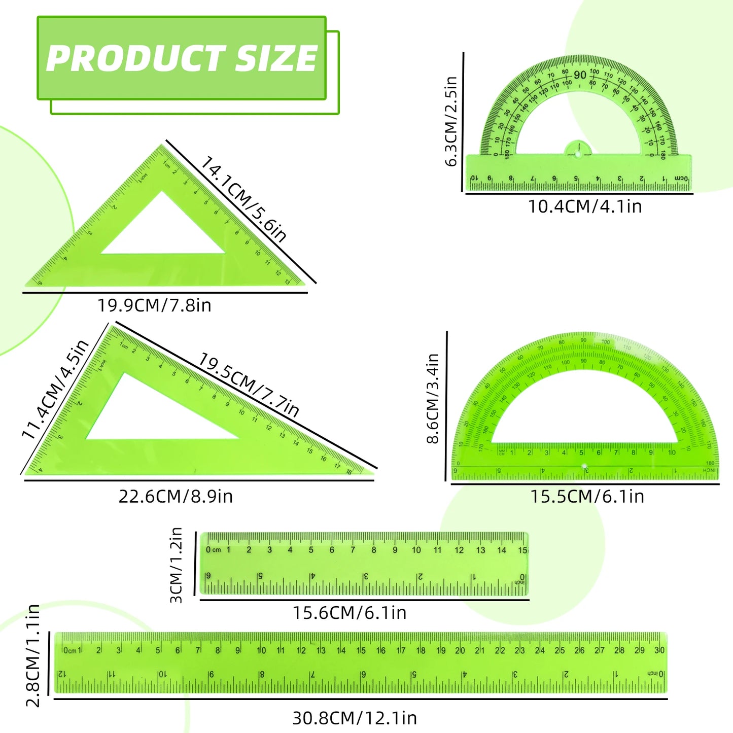 30cm Ruler Measuring and Drawing Kit with Straight Ruler Protractor and Triangle Set