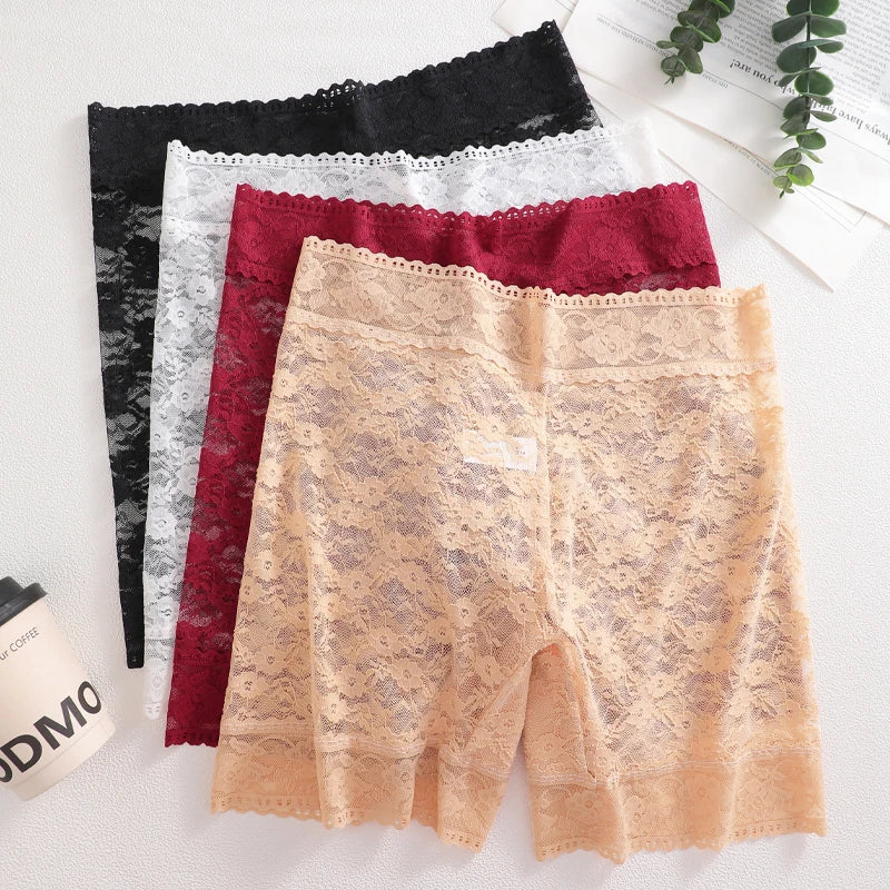 2Pcs/Set Lace Sexy Floral High Waist Transparent Boxers Short