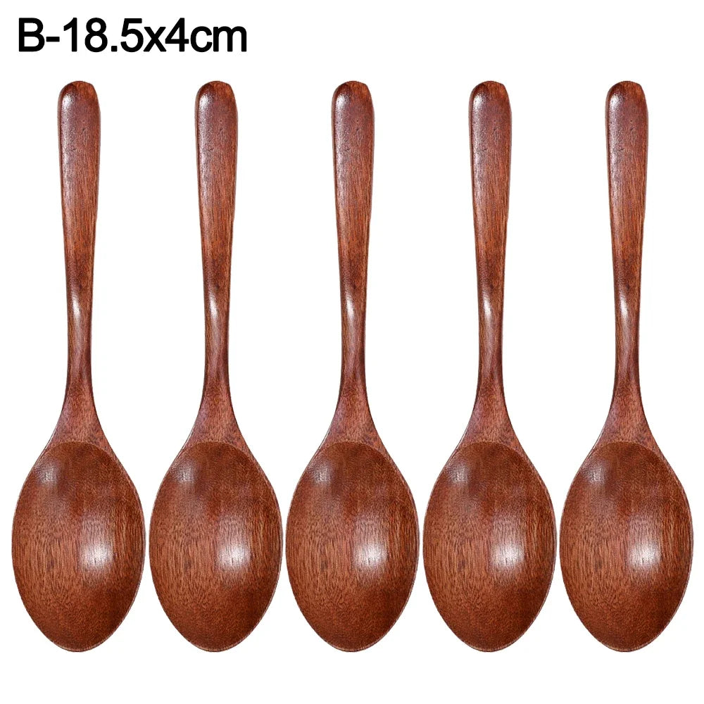 10/1Pcs Wooden Spoon Long Hand Soup Scoops Kitchen
