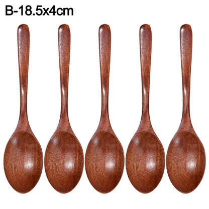 10/1Pcs Wooden Spoon Long Hand Soup Scoops Kitchen