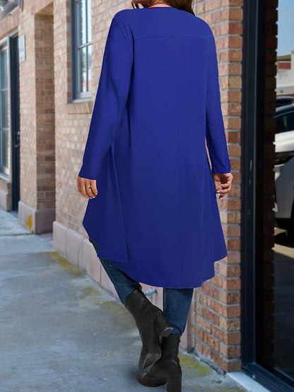 Plus Size Long Sleeve Elegant Crew Neck Asymmetrical Dipped T-shirt