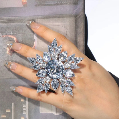 Stonefans Snowflake Exaggerate Finger Round Rhinestone Open Ring
