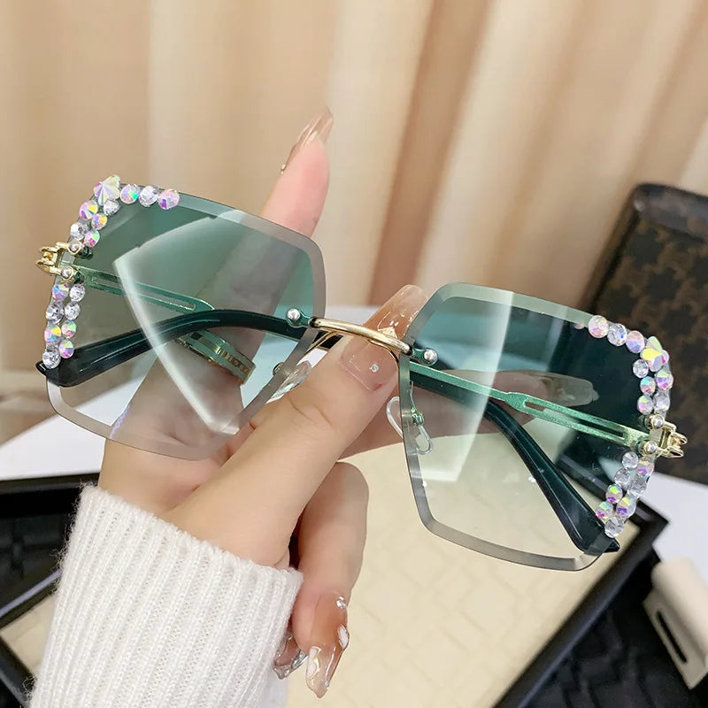 Square frameless crystal decoration Sunglasses