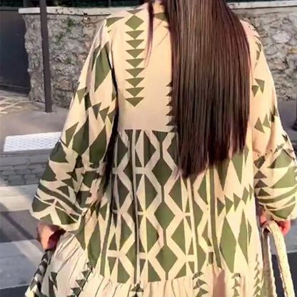 Vestido largo de manga larga con cuello en V y cintura alta