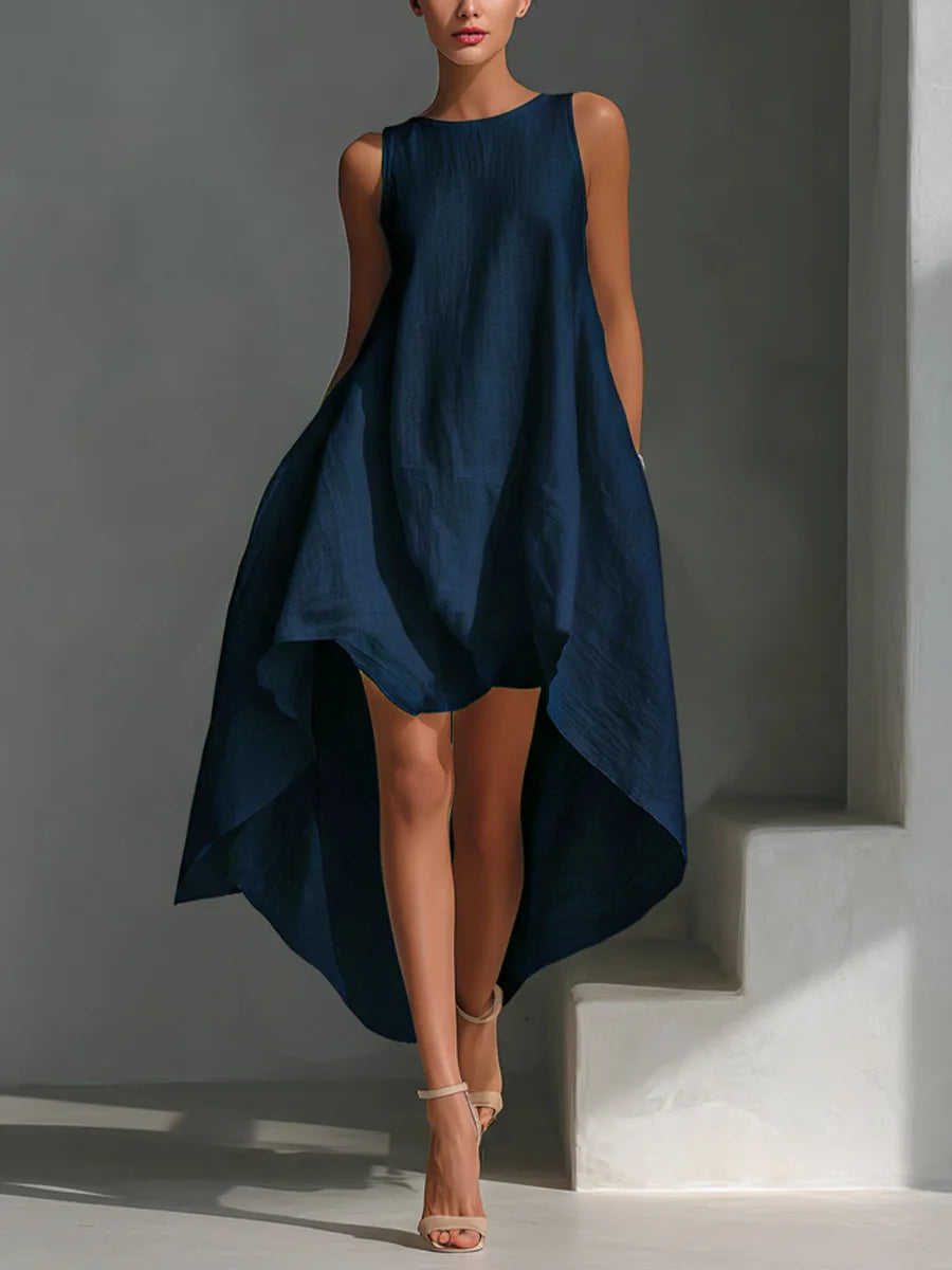 Cotton-Blend Front-Short Back-Long Irregular Dress