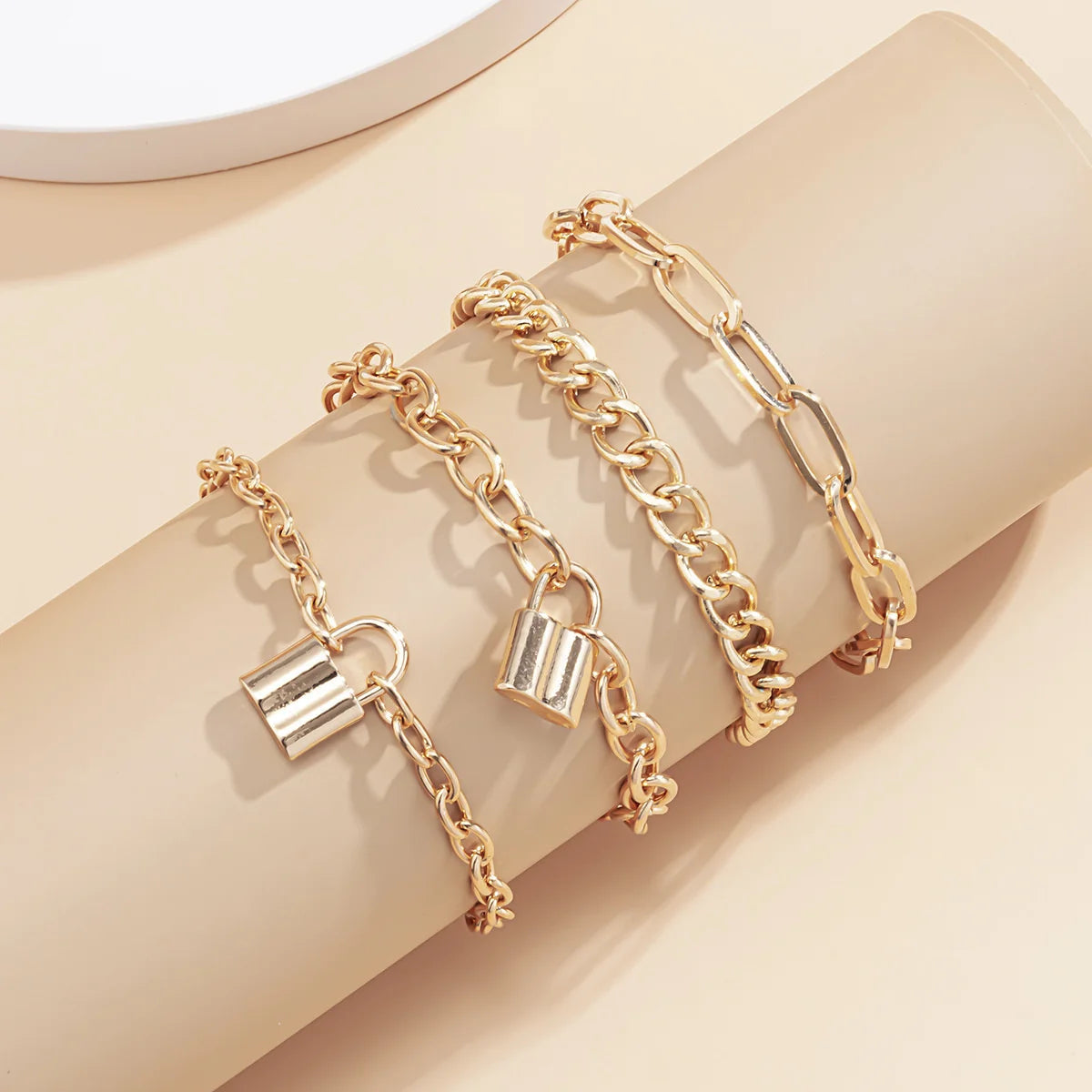4pcs Punk Curb Cuban Chain Bracelets Set