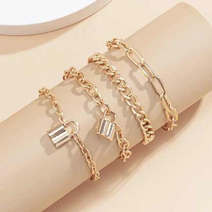 4pcs Punk Curb Cuban Chain Bracelets Set