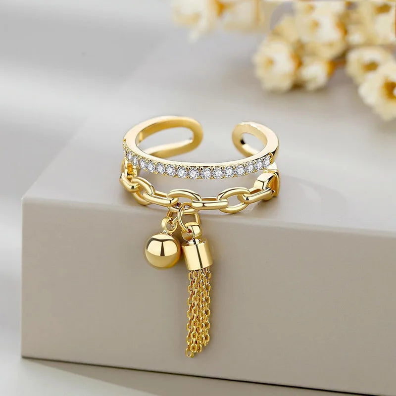 DANA Korean Metal Ball Shaped Tassel Ring