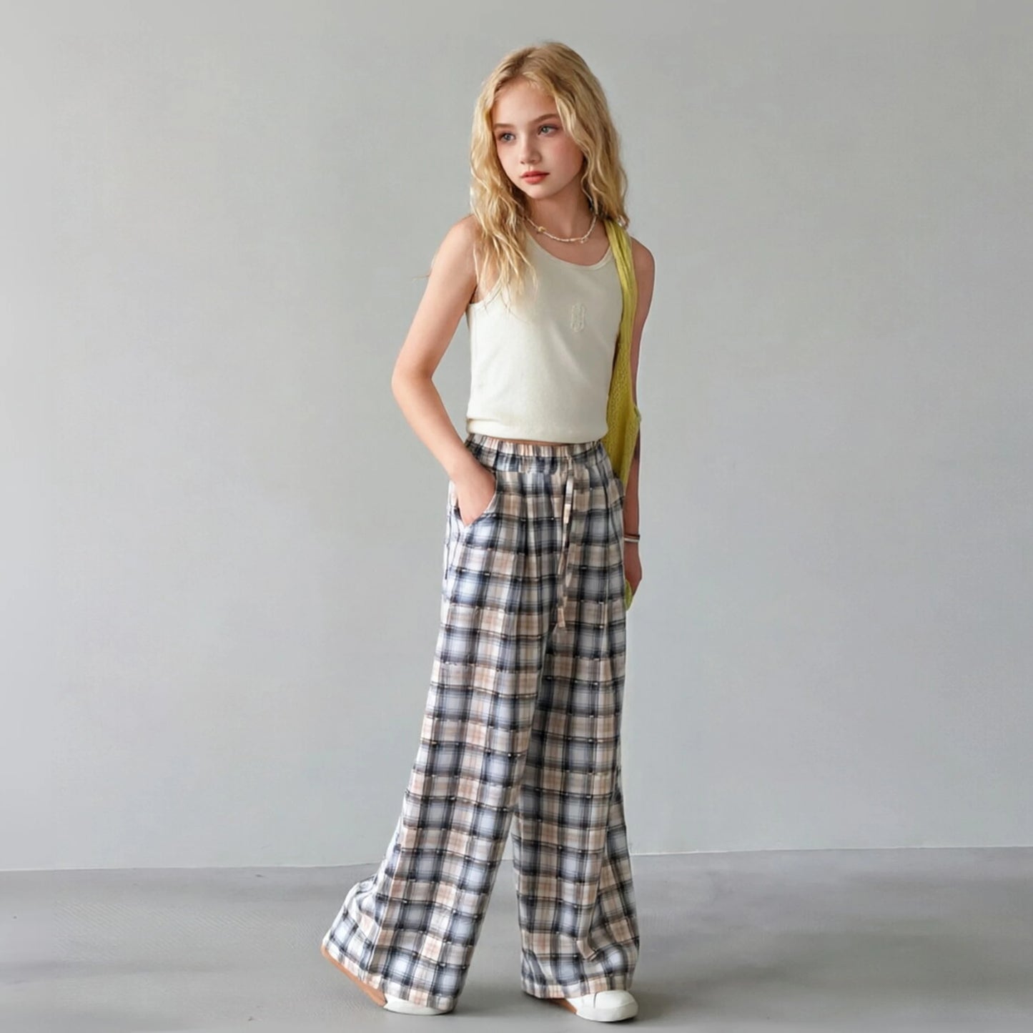 Girls casual striped wide-leg pants