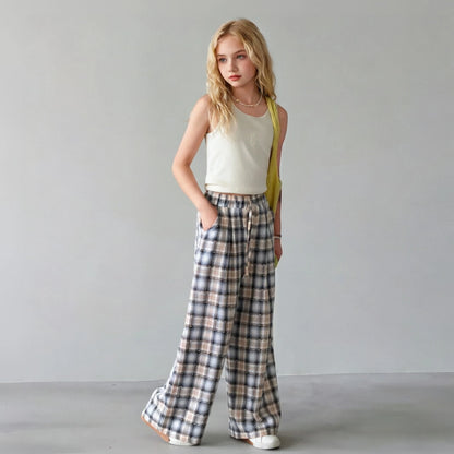 Girls casual striped wide-leg pants