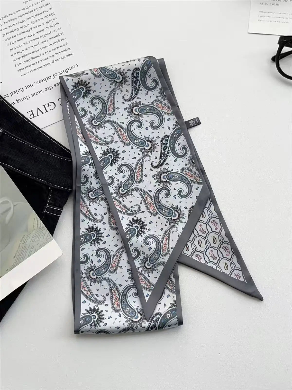 Long Silk Scarf Luxury Paisley Print Headband Soft Satin Scarves