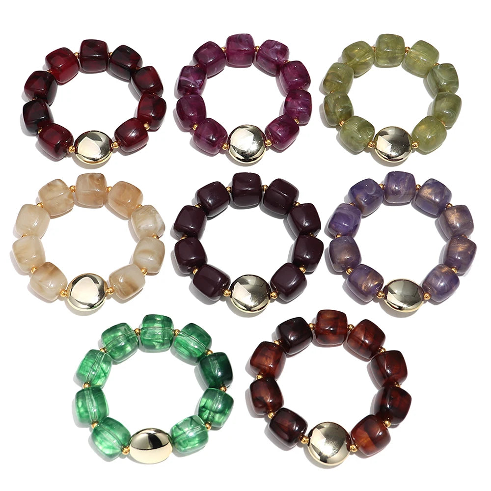 Colorful Acrylic Square Beads Elastic Bracelets