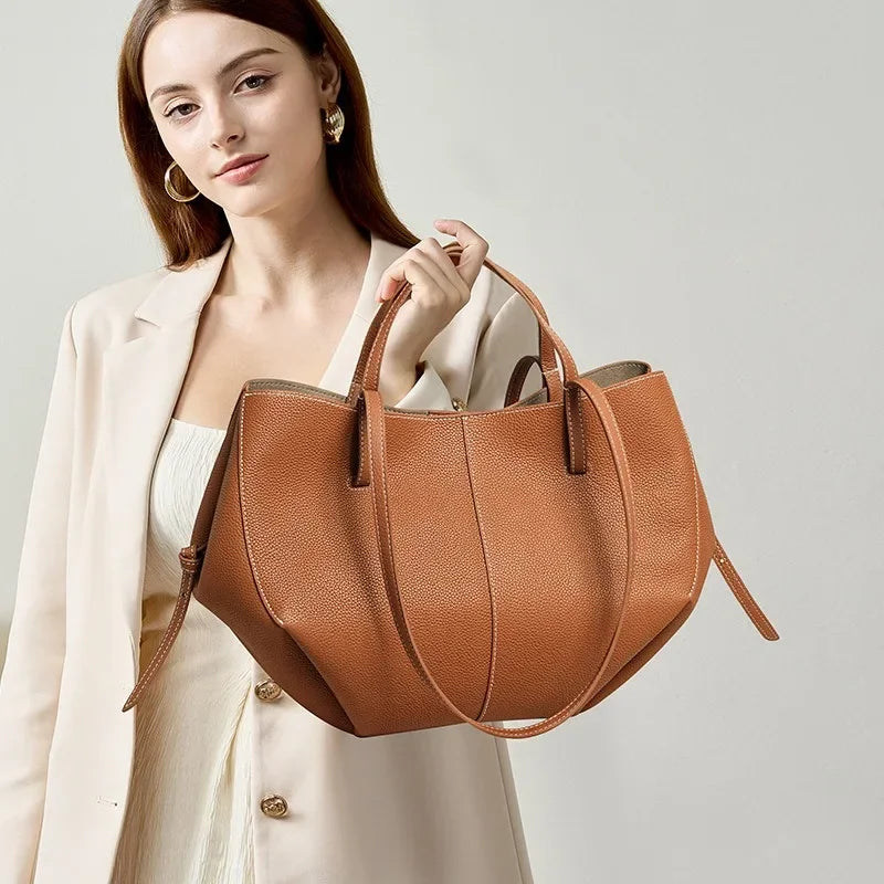 Genuine Leather Wing Tote Large Capacity Shoulder & Handheld Bag