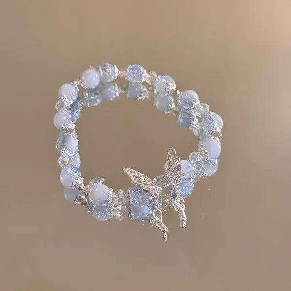 Fairy Butterfly Green Bead Tassels Chain Bracelet