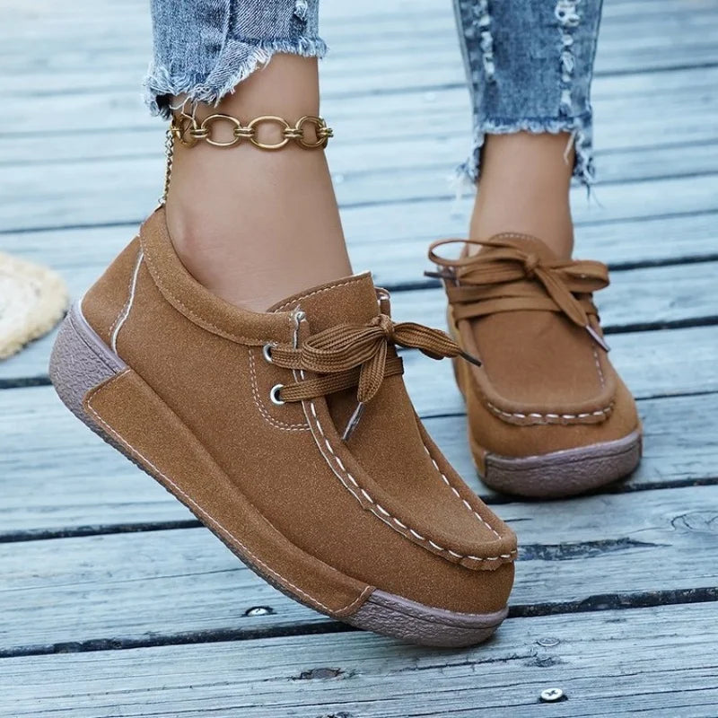 Elegant Lace Up Thick Soled Casual Shoes
