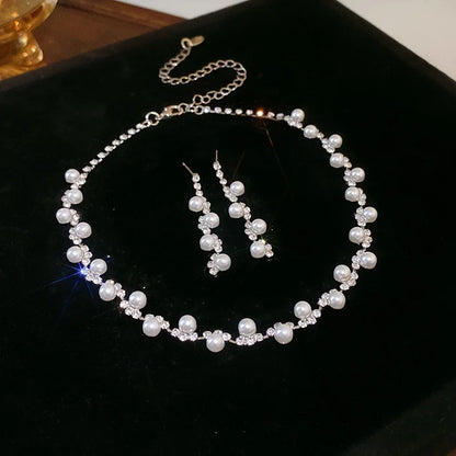 Rhinestone Pearl Rectangular Necklace Set