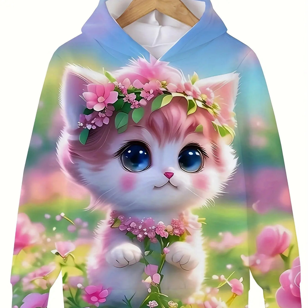 Long Sleeve Cute Cat Print Casual Kid Summer Autumn Hoodies