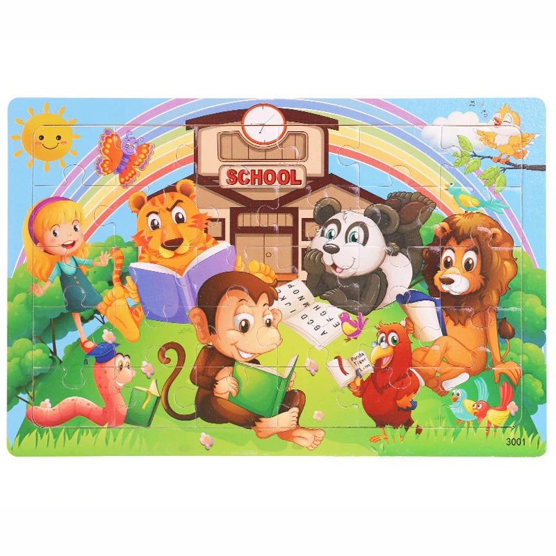 30 Pieces Wooden Jigsaw Puzzle Kids Cartoon Animal Puzzles Toys