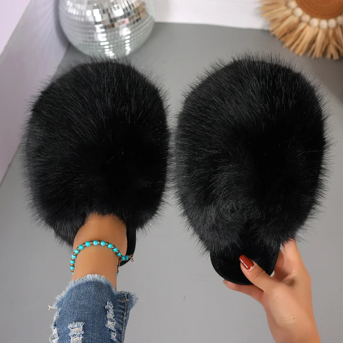 Fur Fluffy Cute Luxury Anti Slip Slippers