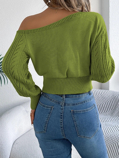 Casual Elegant Slash Neck Off shoulder Long Sleeved Pullover