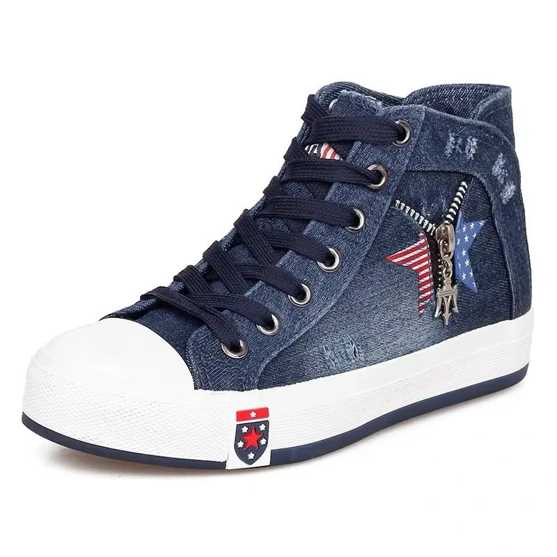 High Top Flat Vulcanization Canvas Denim Leisure Sneakers