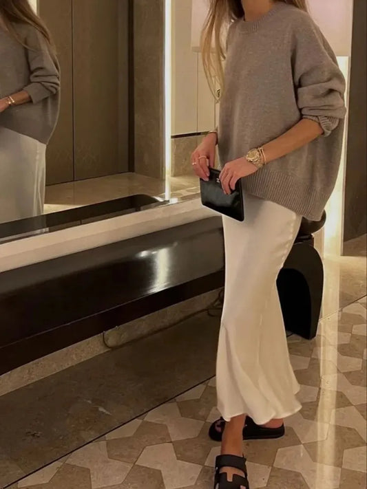 Faldas largas elegantes de satén negro de talle alto