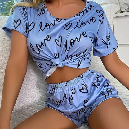 Short Sleeve Nightwear Cartoon Print Pyjamas Set