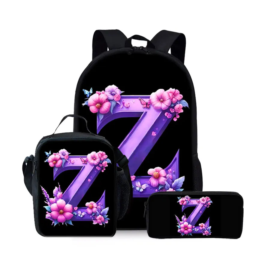 English Alphabet Pattern 2D Flat Cartoon School Backpack Three Piece Set