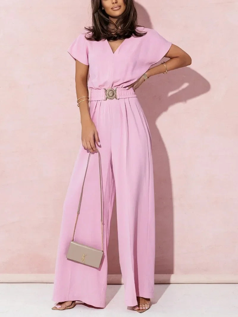 V-neck Short Sleeve Jumpsuit Jumpsuit