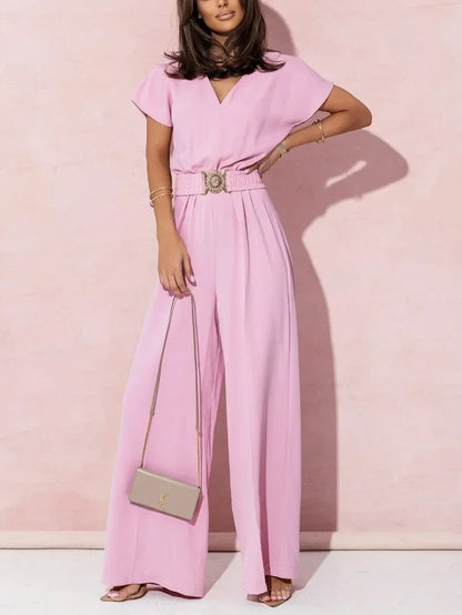 V-neck Short Sleeve Jumpsuit Jumpsuit
