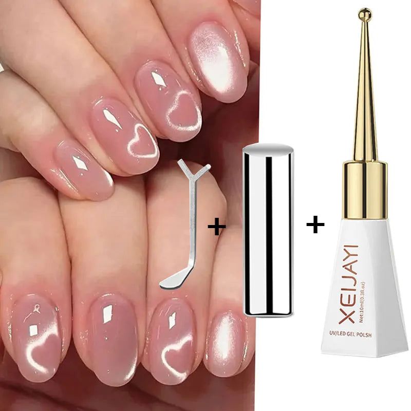 3pcs Pink Cat Eye Gel Nail Polish & Magnet Tools Set