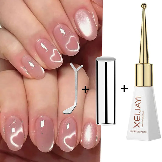 3pcs Pink Cat Eye Gel Nail Polish & Magnet Tools Set