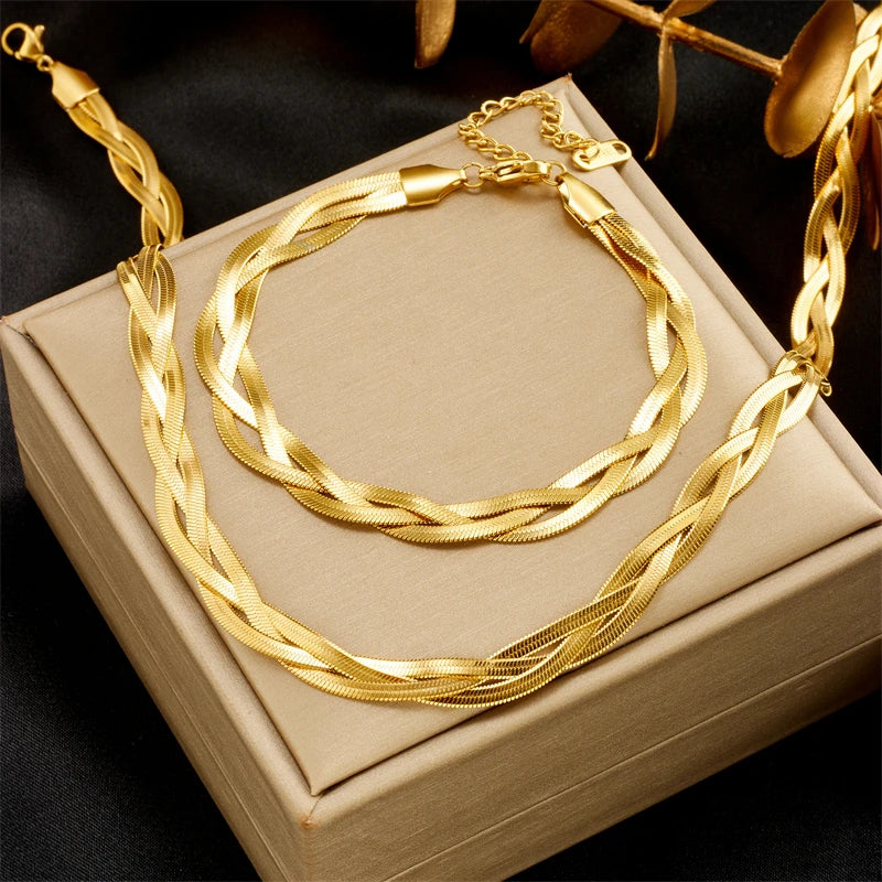 Crossover Snake Chain Necklace Bracelets Jewelry Set