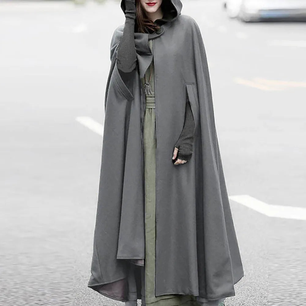 Winter Cloak Hooded Trench Coat Gothic Cape Open Front Cardigan Jacket Coat